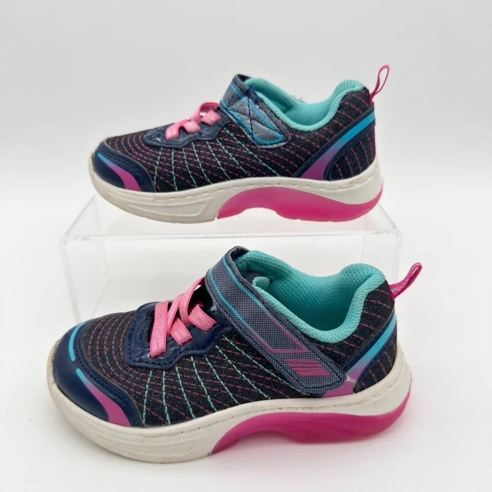 Athletic Works Toddler Size 10 Sneakers Navy Pink Teal Hook Loop